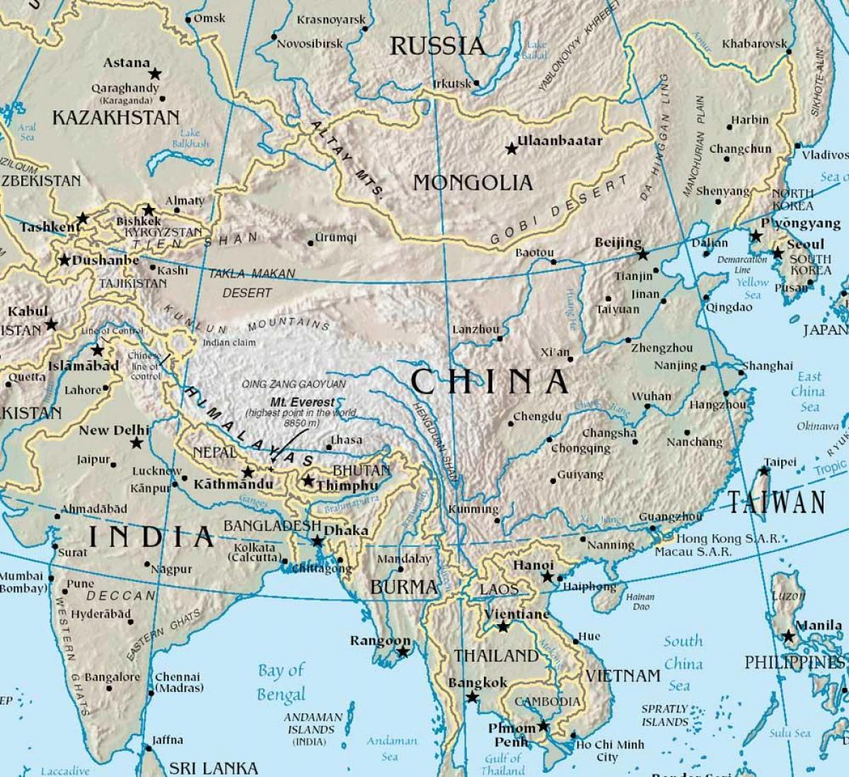 சீனா வரைபடம் கொண்டு மலைகள்